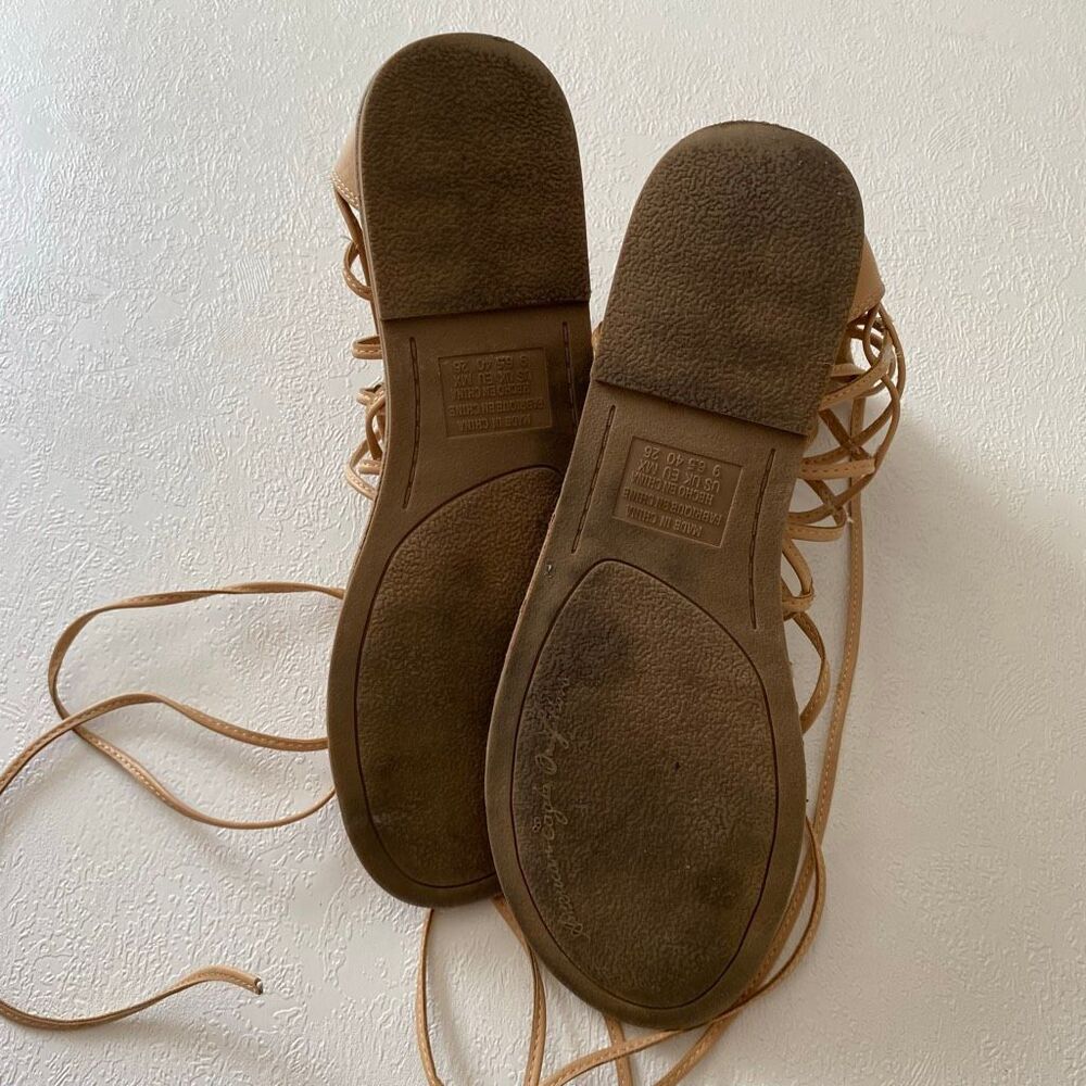 American Eagle Lace Up Gladiator Sandals Tan Flat Ankle Wrap Size 9 - Picture 6 of 6